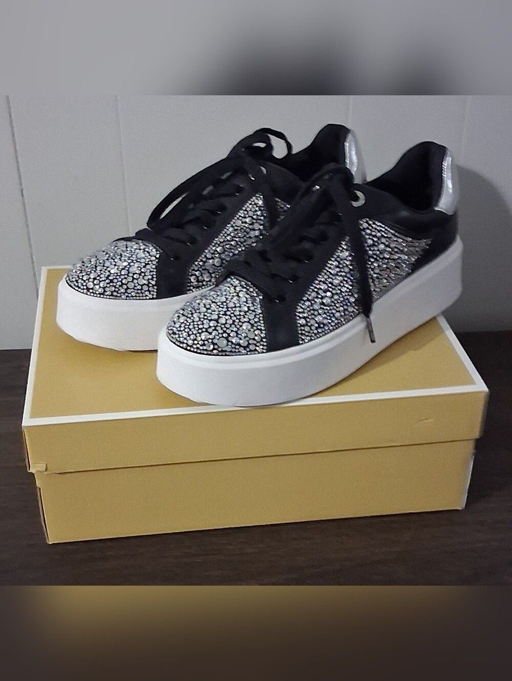 Michael Kors Black Crystal Embellished Platform Sneakers Size 9M